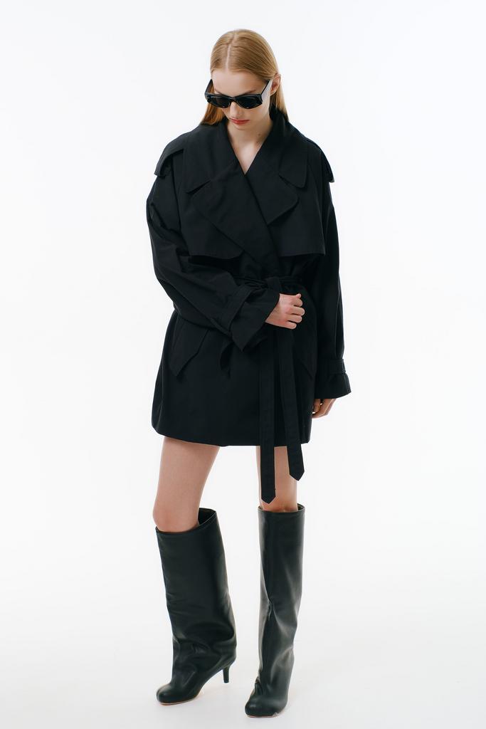 Укороченный тренч с подстежкой чёрный