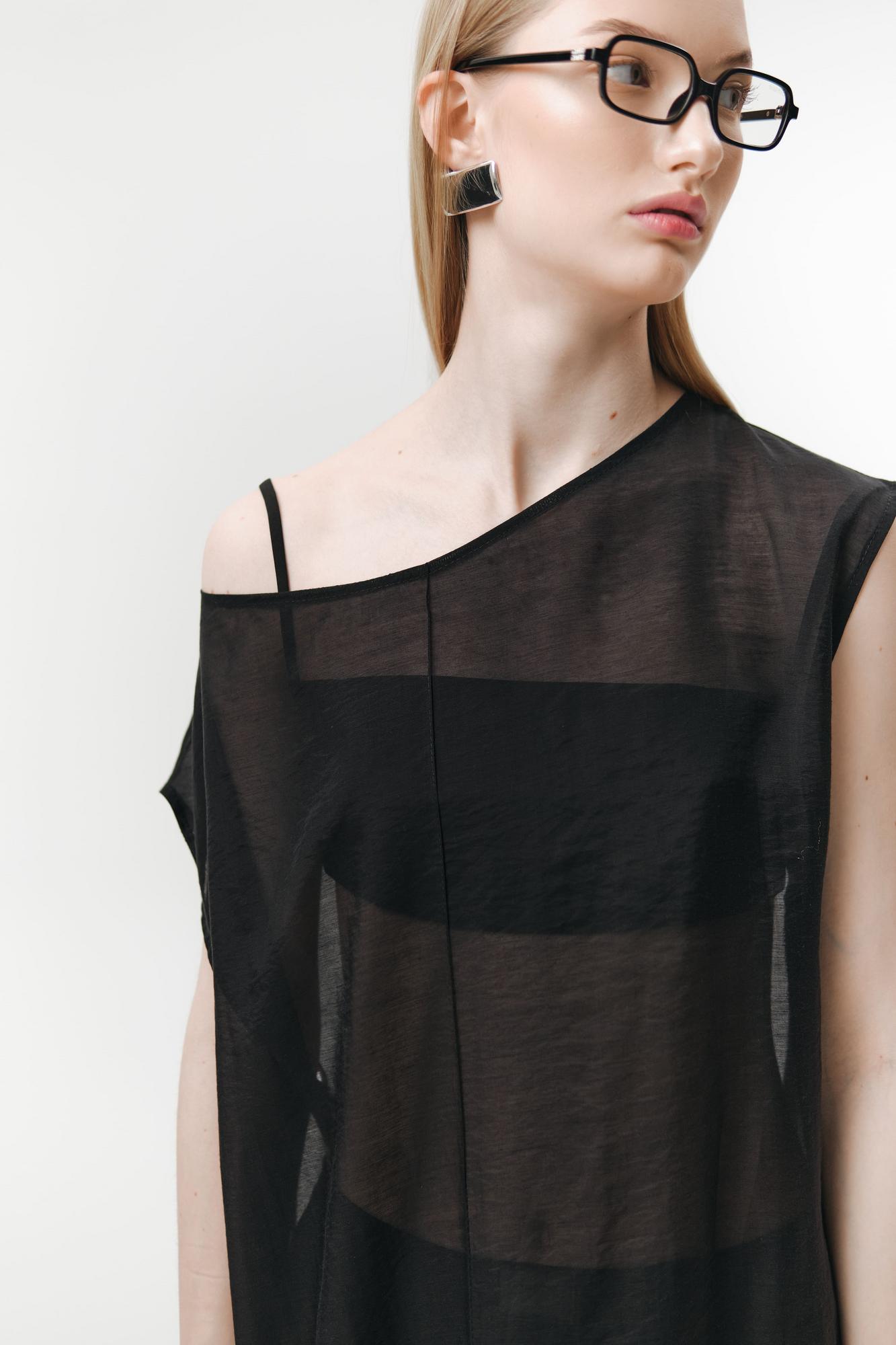 Платье-накидка  из тенсель-органзы в черном цвете