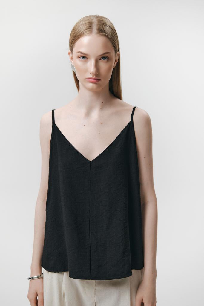 Бельевой топ из фактурного льна в черном цвете