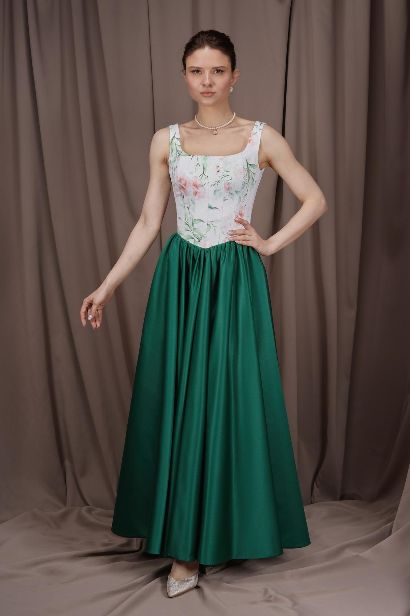 Вечернее платье Франческа с зеленой юбкой