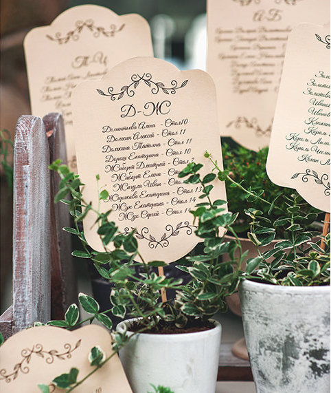 Рассадка гостей на отдельных листах (напечатанный вариант)