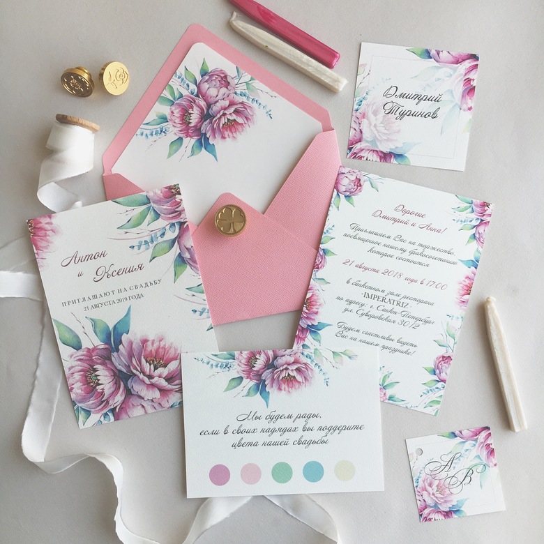 Приглашение на свадьбу с розовыми цветами