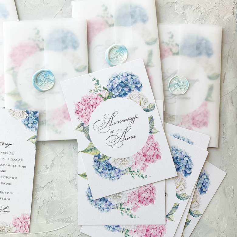Свадебные приглашения с гортензиями
