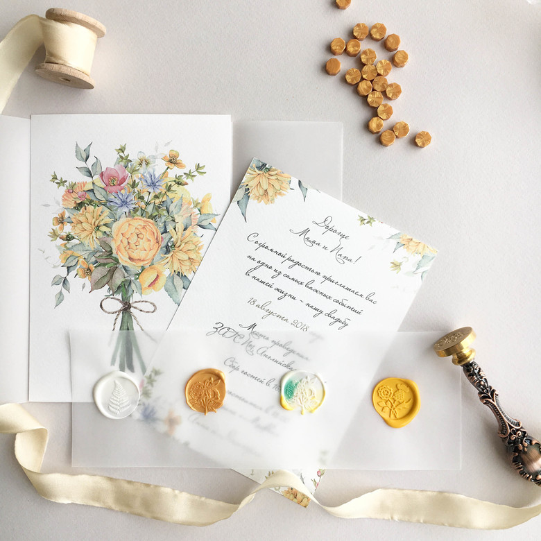 Приглашение на свадьбу с желтыми цветами