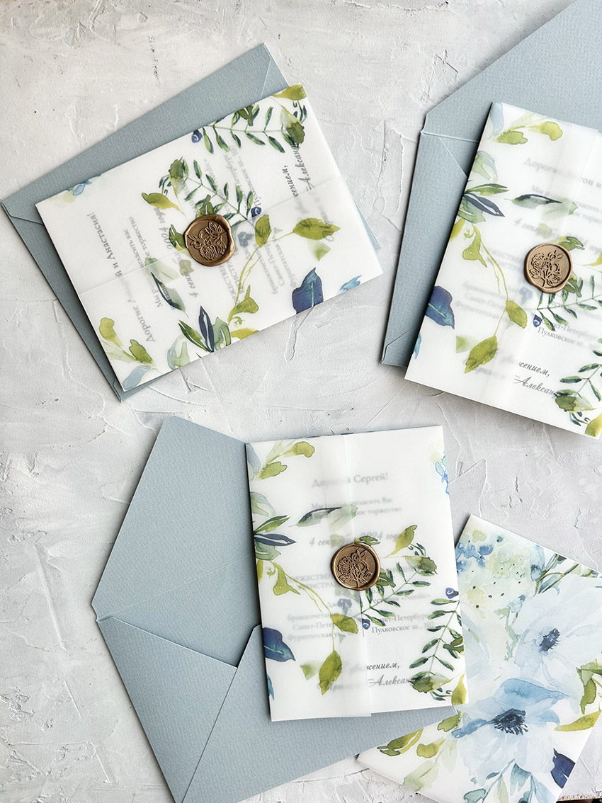 Приглашение на свадьбу с печатью на прозрачной обложке