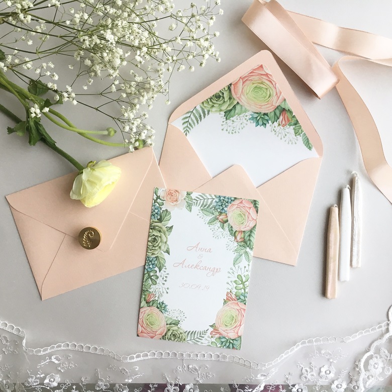 Приглашение с персиковыми ранункулюсами