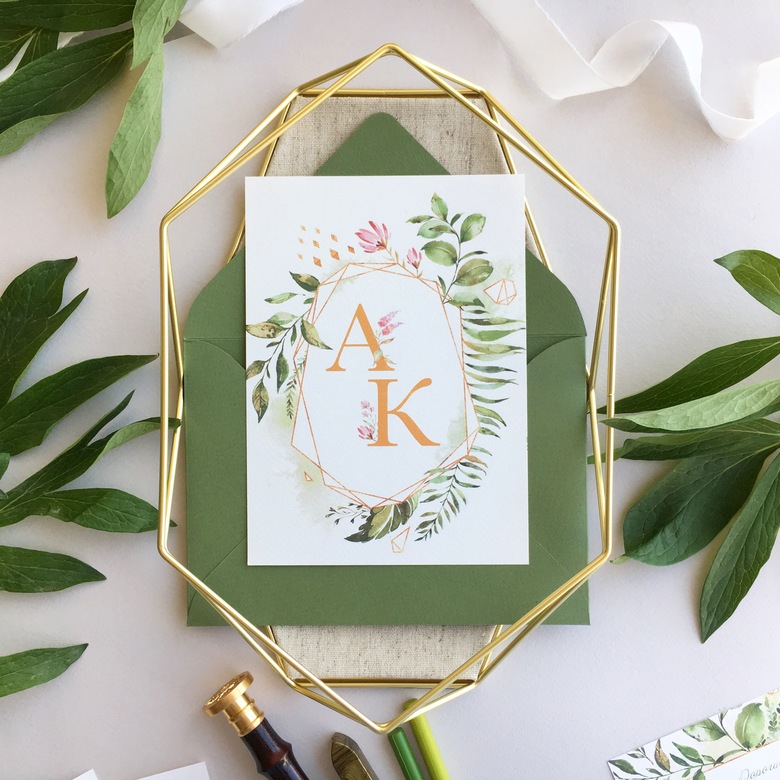 Пригласительные на свадьбу  геометрия стиль рустик с зеленью