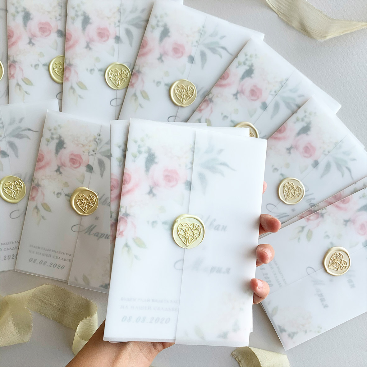 Свадебные приглашения с калькой и печатью