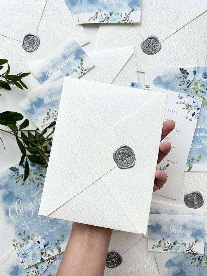 Пригласительные на свадьбу в голубом цвете