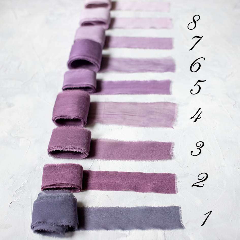 Шелковые ленты ручного окрашивания фиолетовых оттенков