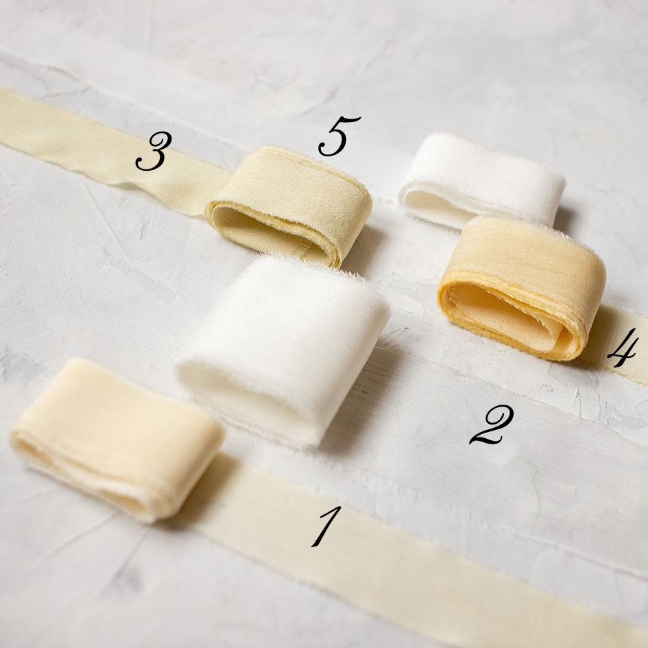 Шелковые ленты ручного окрашивания белые и айфори