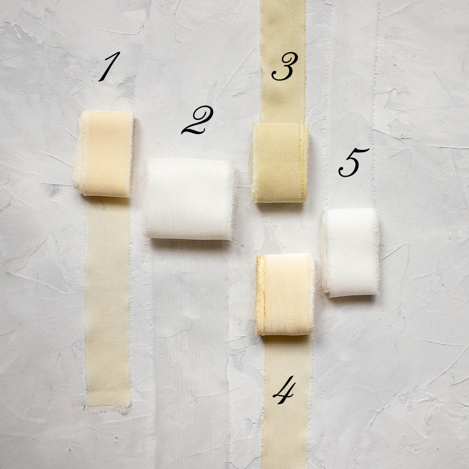 Шелковые ленты ручного окрашивания белые и айфори