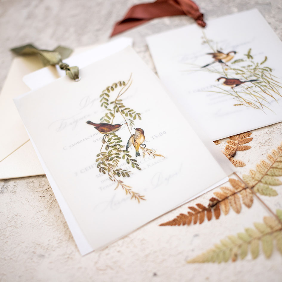 Пригласительные на свадьбу с птицами