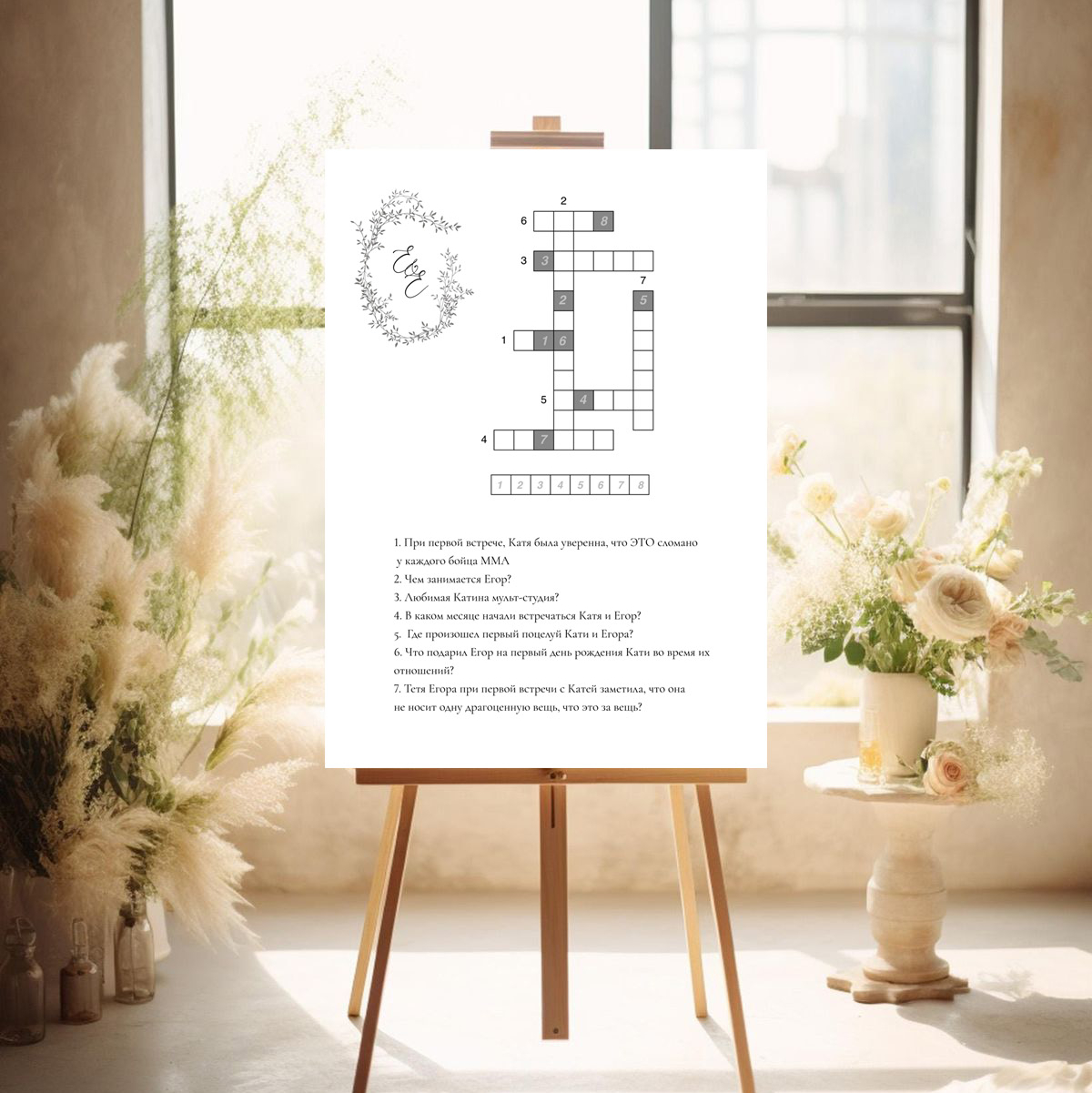 Кросворд на свадьбу с листьями