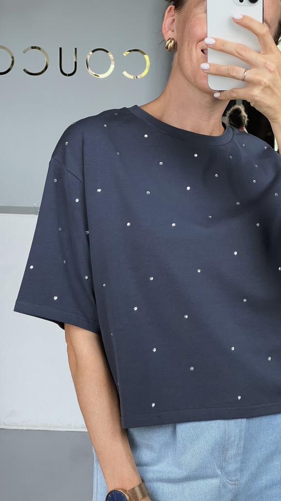 Футболка со стразами графит