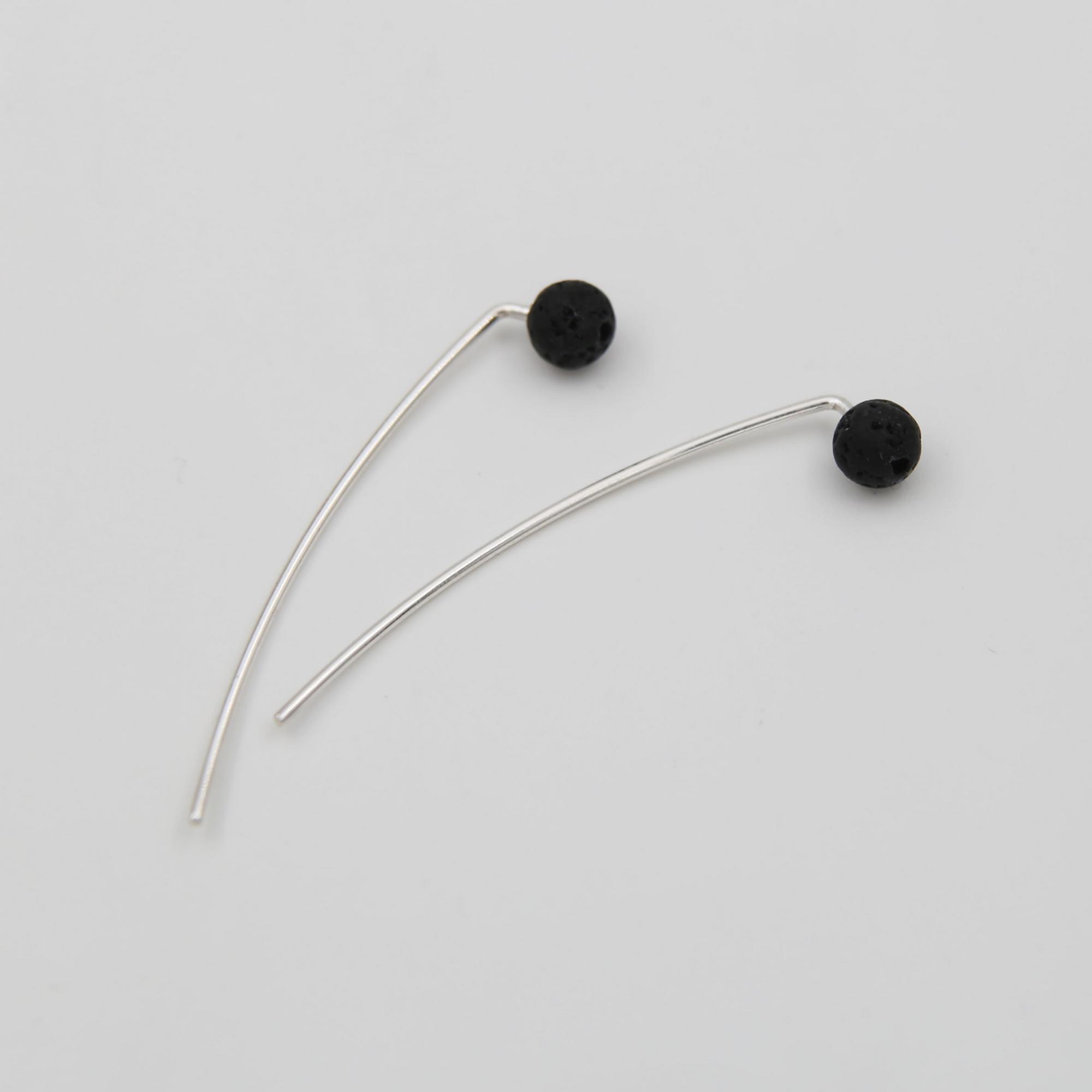 Серебряные серьги с шариком вулканической лавы 1P828