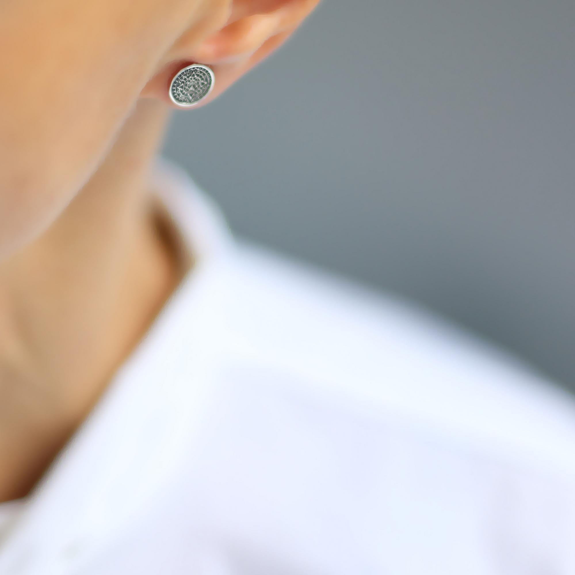 Серебряные серьги Календарь ацтеков малый 1P1154