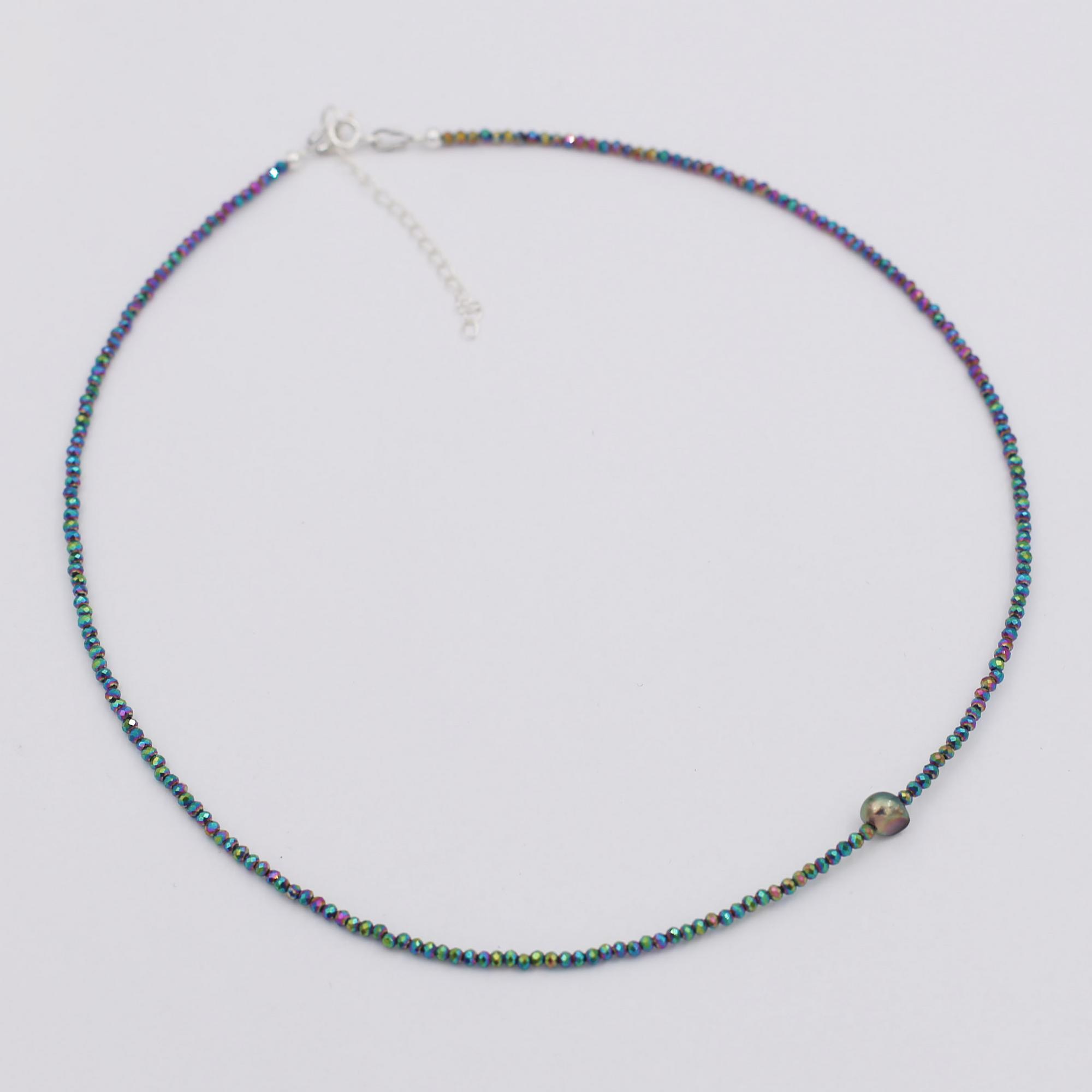 Колье-чокер из гематита мультицвет с жемчужиной 4P618