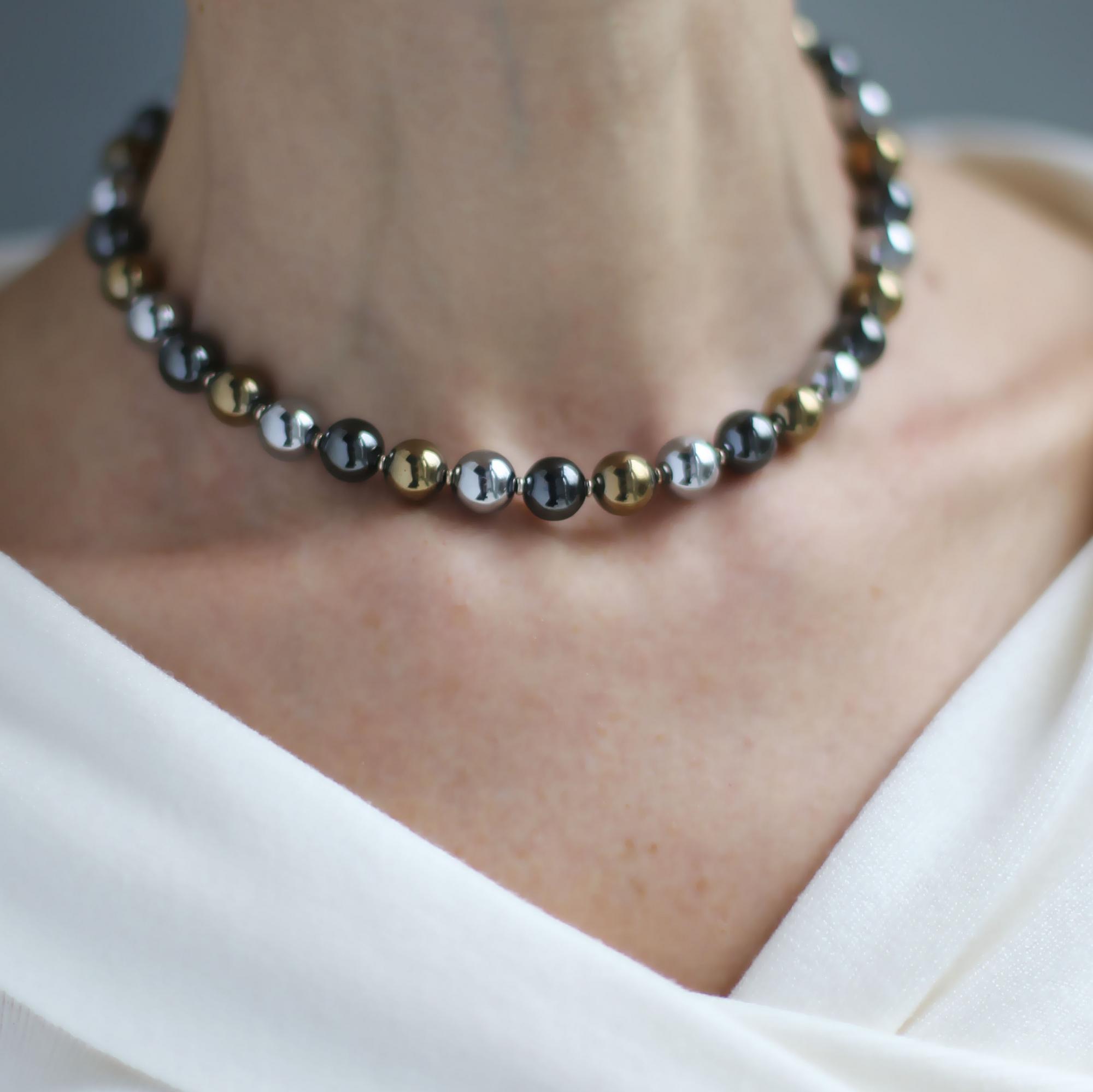 Колье  из гематита трёх цветов 4P925