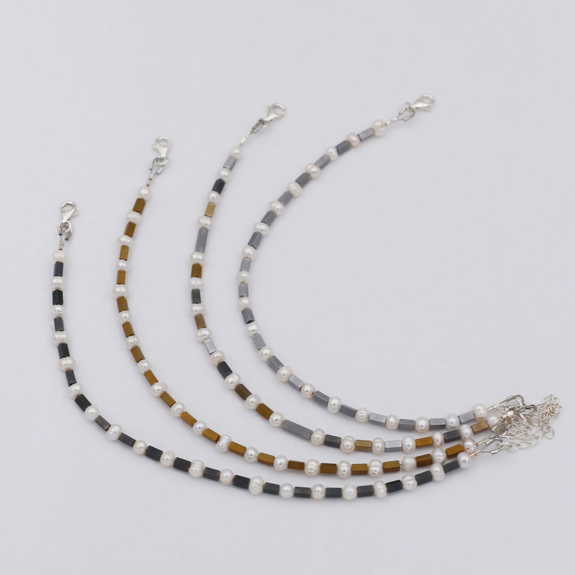 Браслет из гематита и жемчуга 3P610