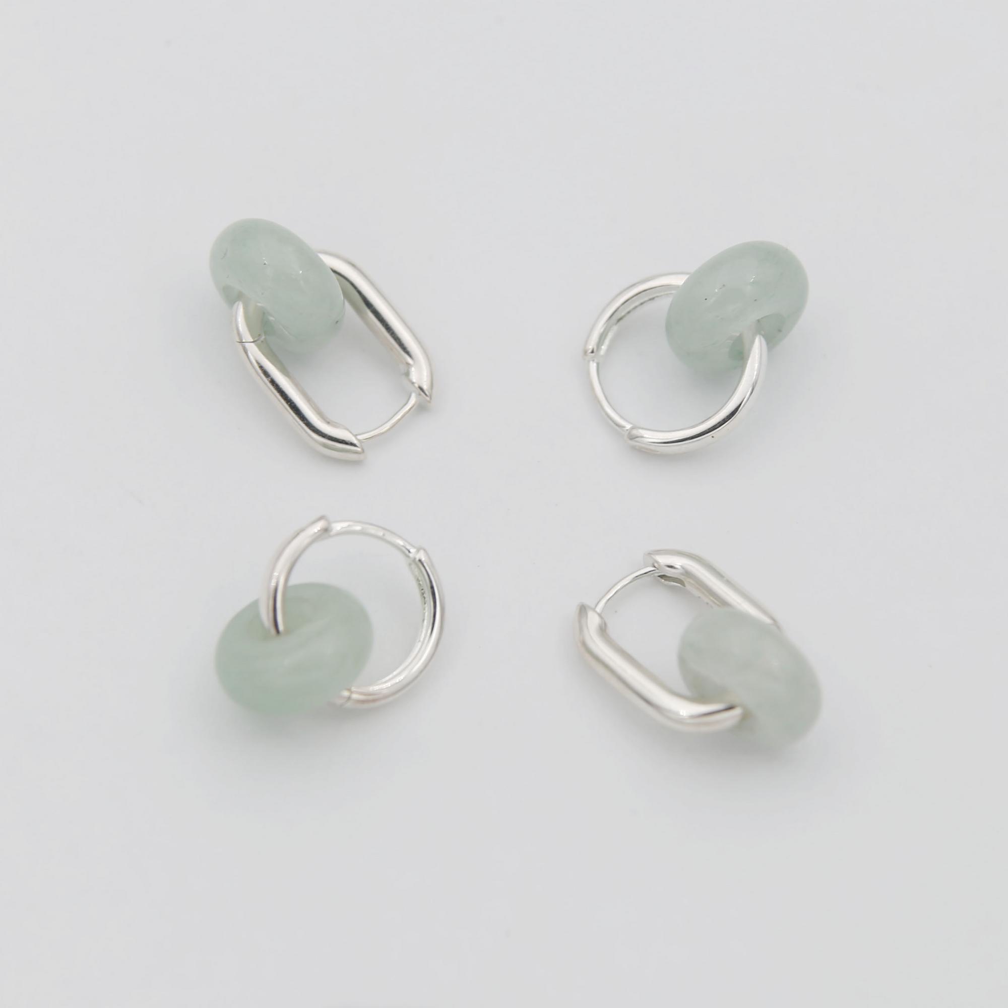 Серьги-хупы с подвесками из зеленого халцедона 1P2584