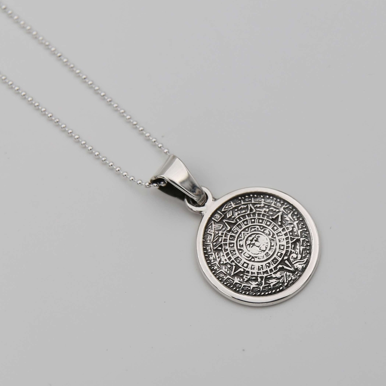 Серебряная подвеска Календарь ацтеков средний 4P211