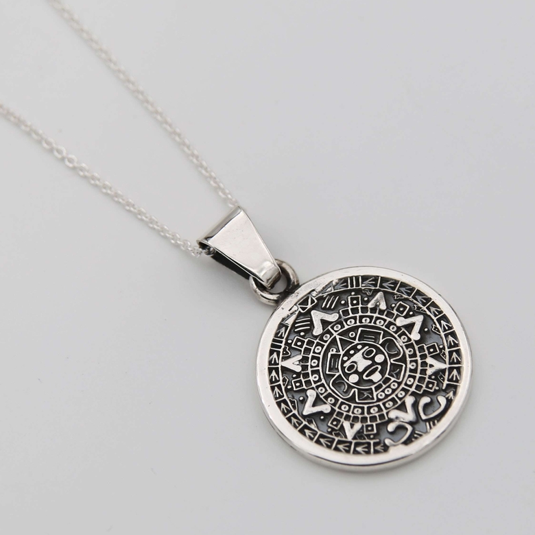Серебряная двухсторонняя подвеска Календарь ацтеков и майя большая 4P120