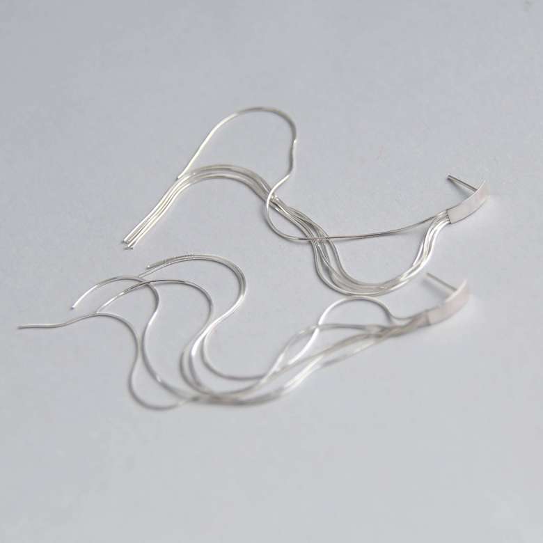 Серебряные серьги-гвоздики Длинные цепочки 1P546