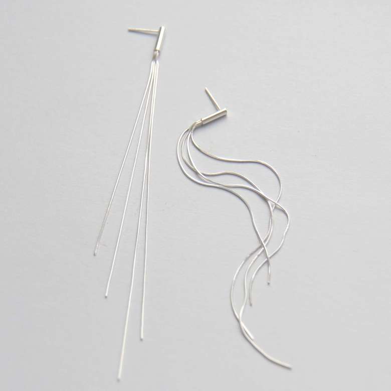 Длинные серебряные серьги с цепочками 1P545-1