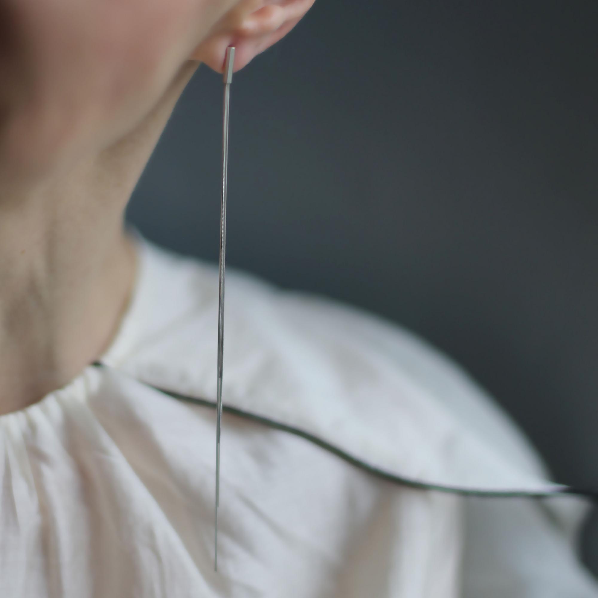 Длинные серебряные серьги с цепочками 1P545-1