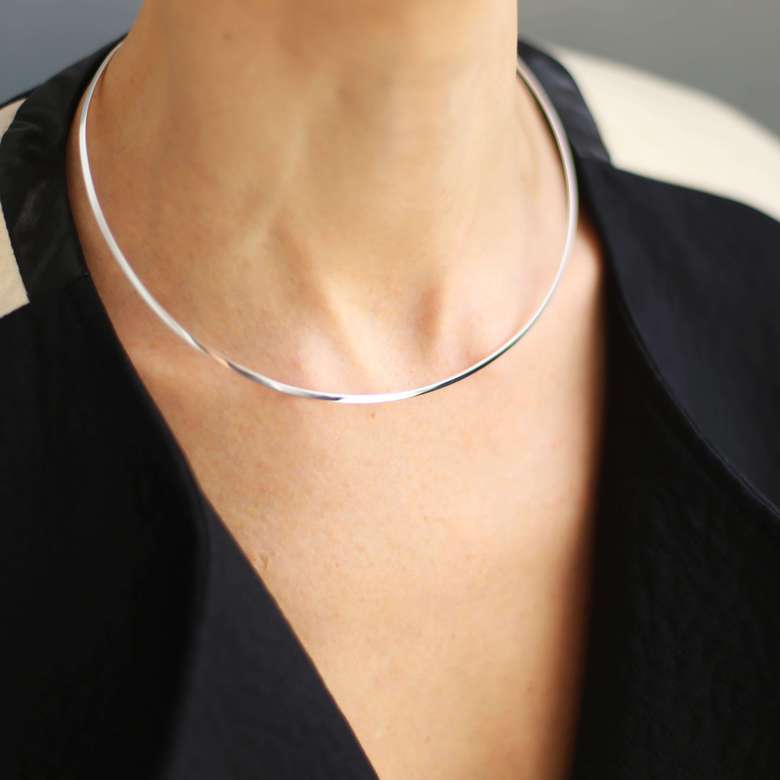 Серебряный чокер, разъемный, плоский 4P271