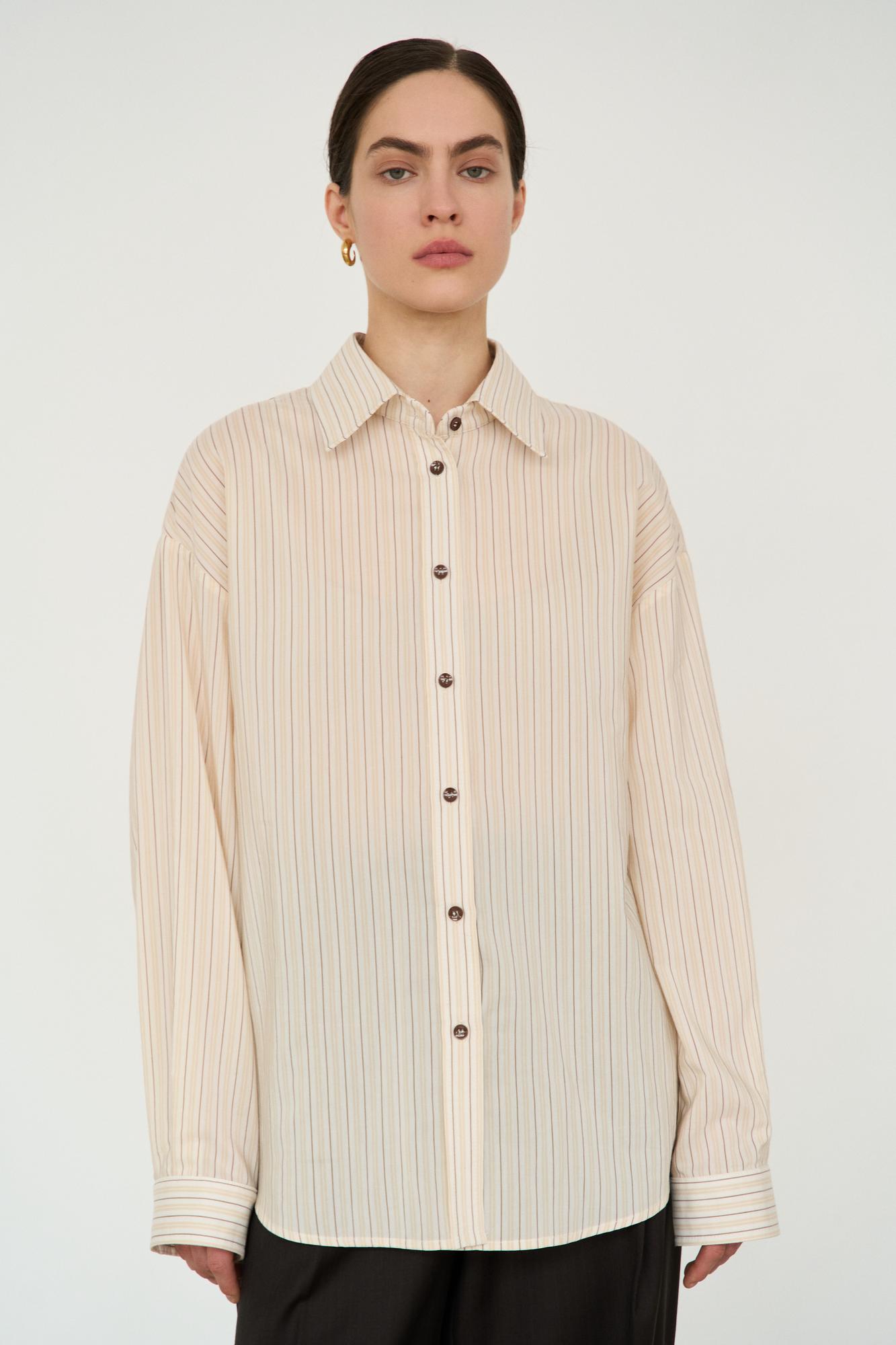 Рубашка в полоску, бежевая