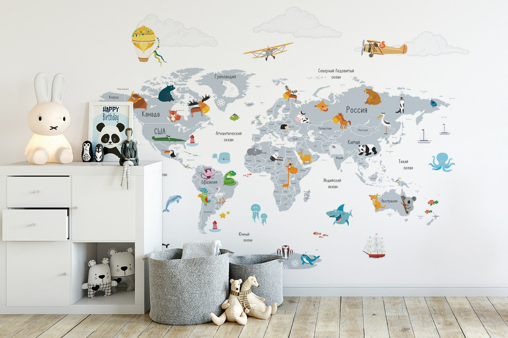 Карта мира "Веселая фауна"