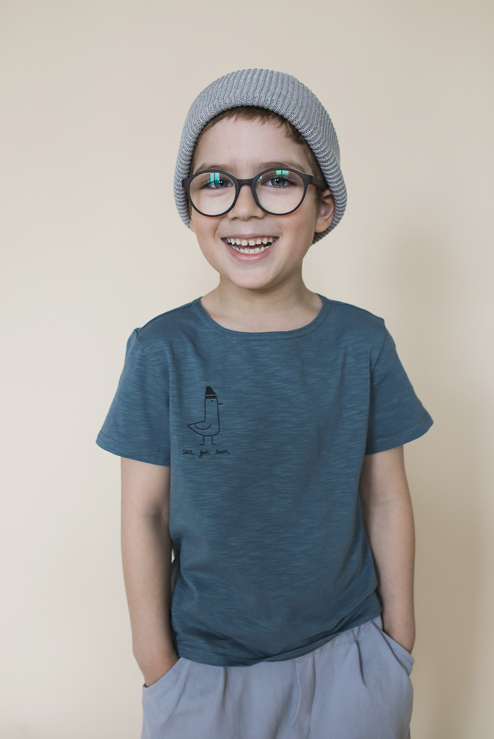 Футболка "Sea You Soon" серо-голубая (взрослые и детские)