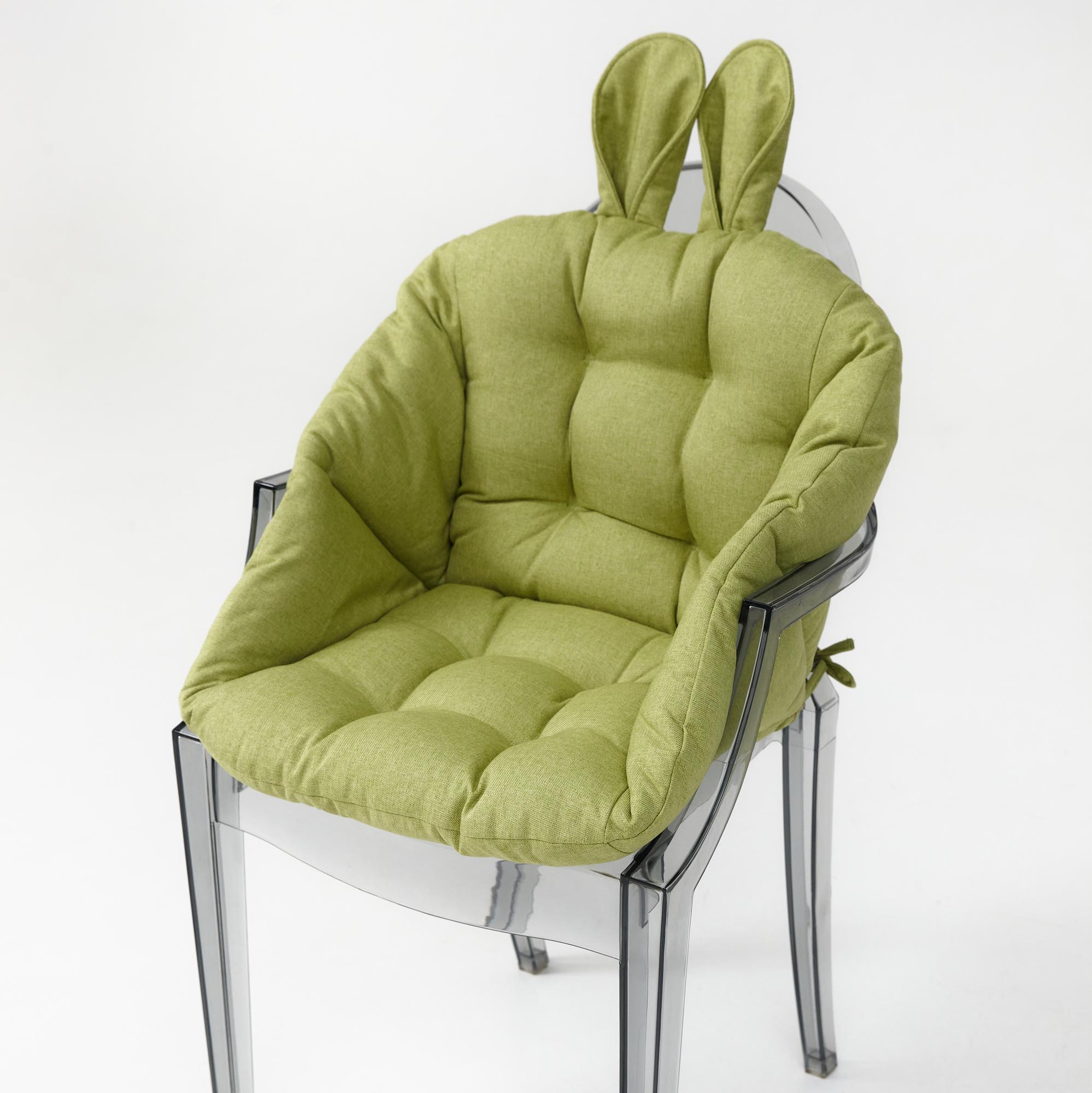 Мягкая подушка для стула с ушками в рогожке