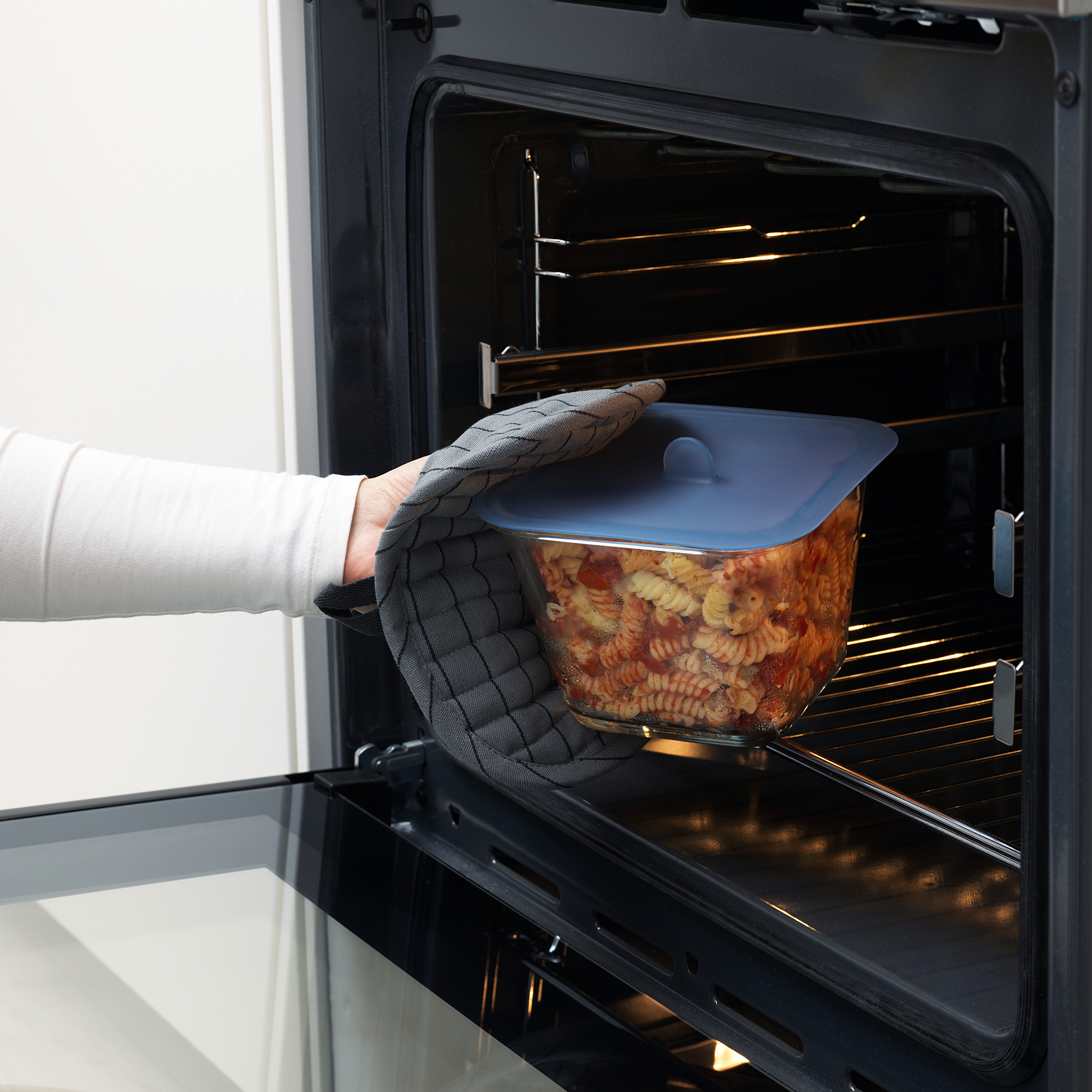 IKEA 365+ Qapaqlı saxlama qabı, silikon/şüşə, 1,2 lt, kvadrat