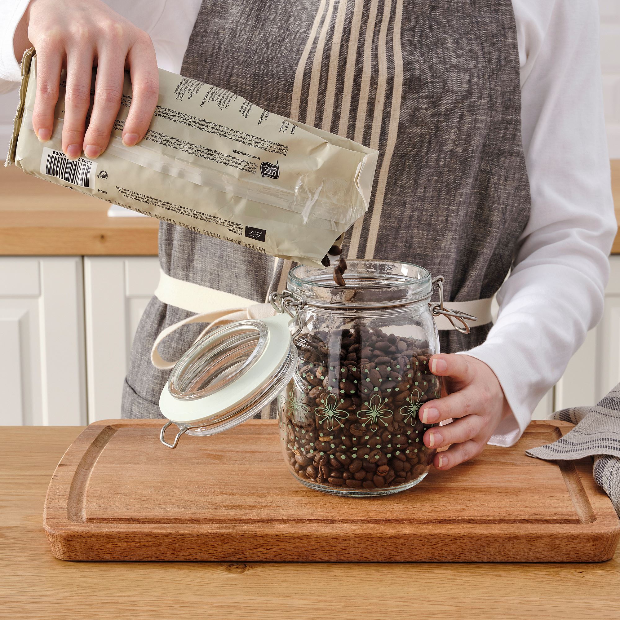 KORKEN IKEA КОРКЕН Qapaqlı banka, naxışlı/açıq-yaşıl 1 lt. (MƏHSUL SATIŞDA MÖVCUD DEYİL)