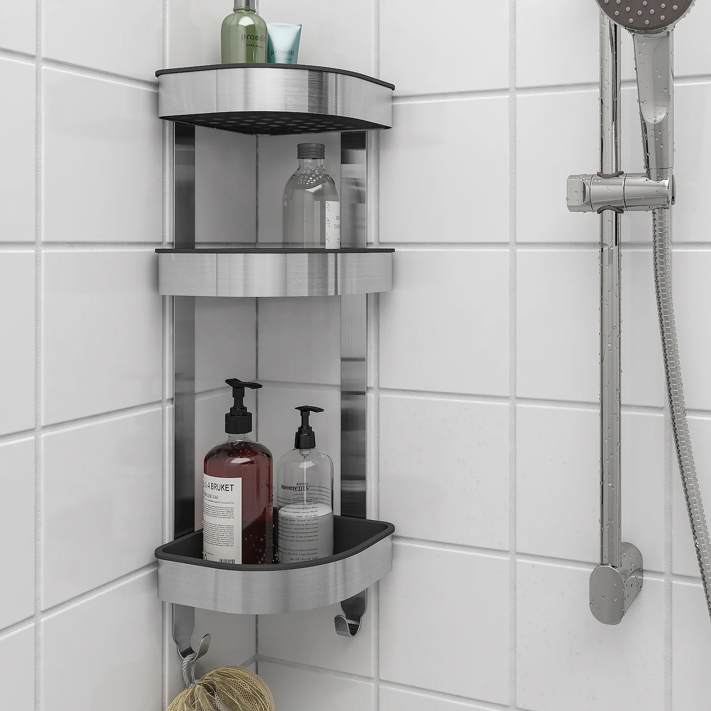 BROGRUND IKEA Hamam üçün divar rəfi, paslanmaz metal 19x58 sm.