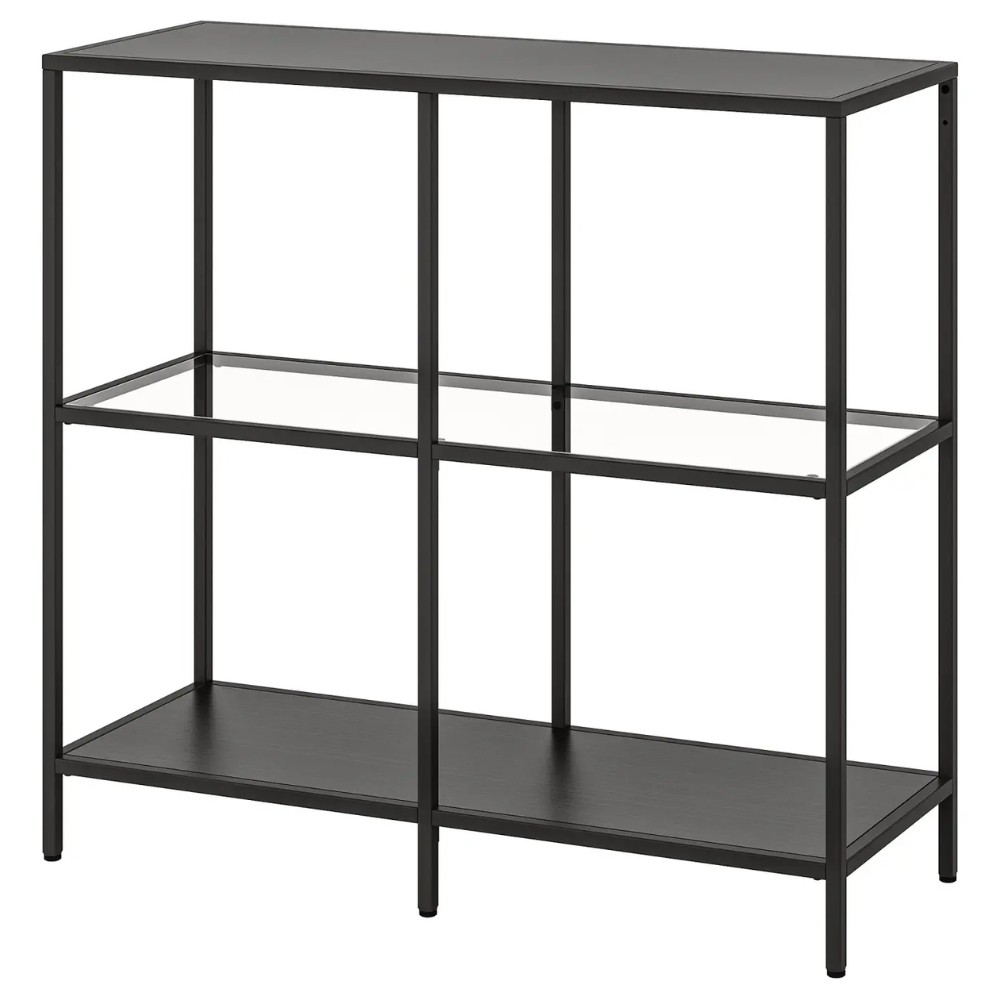 VITTSJO IKEA Stellaj, qara-qəhvəyi/şüşə, 100x93 sm