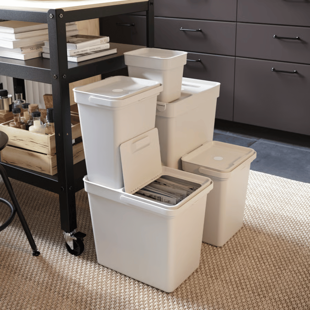 HALLBAR IKEA Qapaqlı konteyner, açıq boz, 35 lt