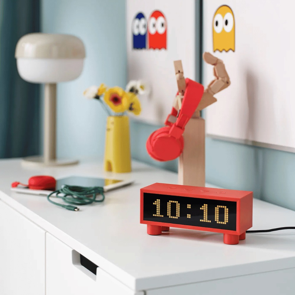 KORTLINJE IKEA Zəngli saat, hiqrometr/termometr ilə, qırmızı, 18x6x7 sm