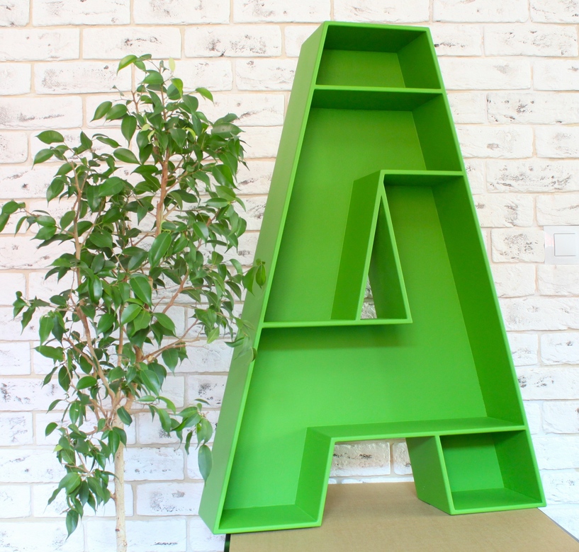буква полка А, полка в детскую, буква в форме полки, полка в форме буквы А, зеленая буква на стену
