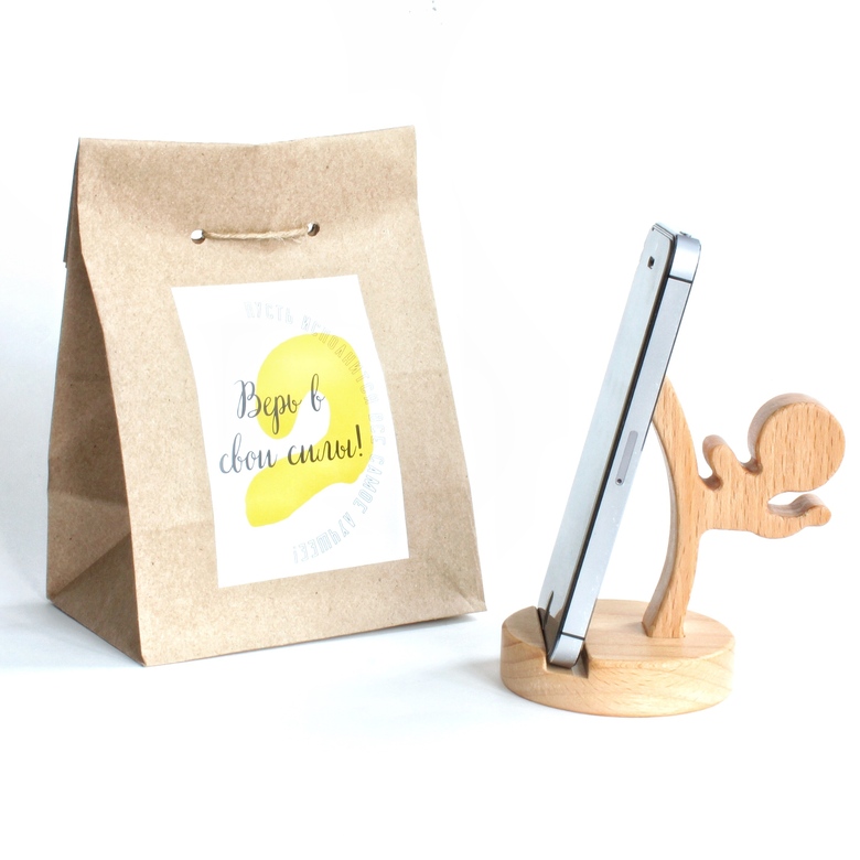 Подставка для телефона из натурального бука в подарочной упаковке Верь в свои силы! Пусть исполнится все самое лучшее!