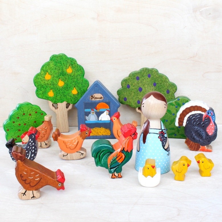 Домашние птицы Набор деревянных игрушек из серии Ферма (16 предметов)