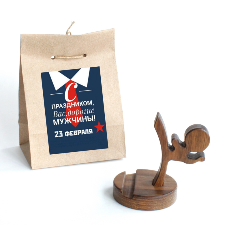 деревянная подставка для телефона в праздничной упаковке 23 февраля
