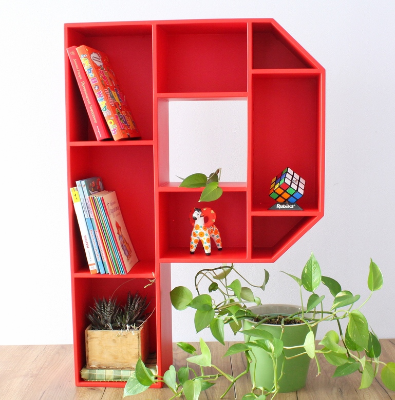 буква полка Р, полка в детскую, буква в форме полки, полка в форме буквы р, красная буква на стену