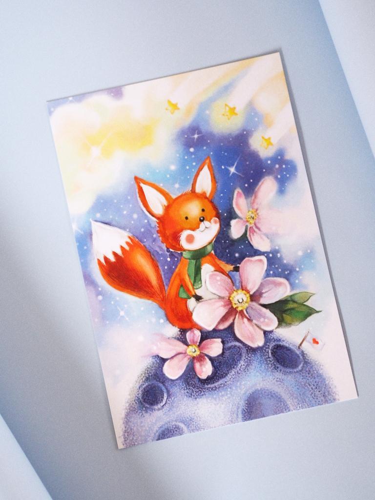 Открытка "Лис на луне"