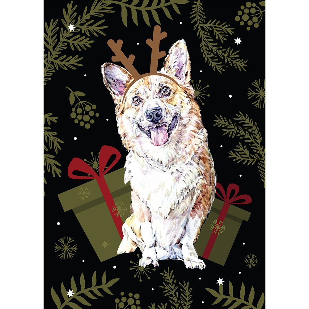 Новогодняя открытка веселый корги