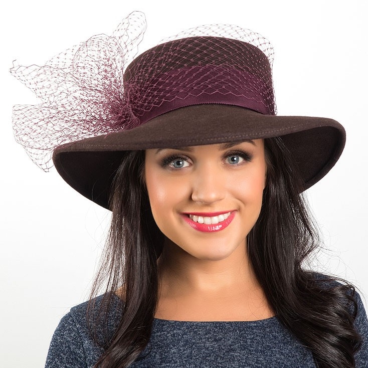 купить коричневую женскую шляпу с вуалью в москве, купить женскую шляпу контотье из фетра в Питере, дизайнерская шляпа, Анна Андриенко