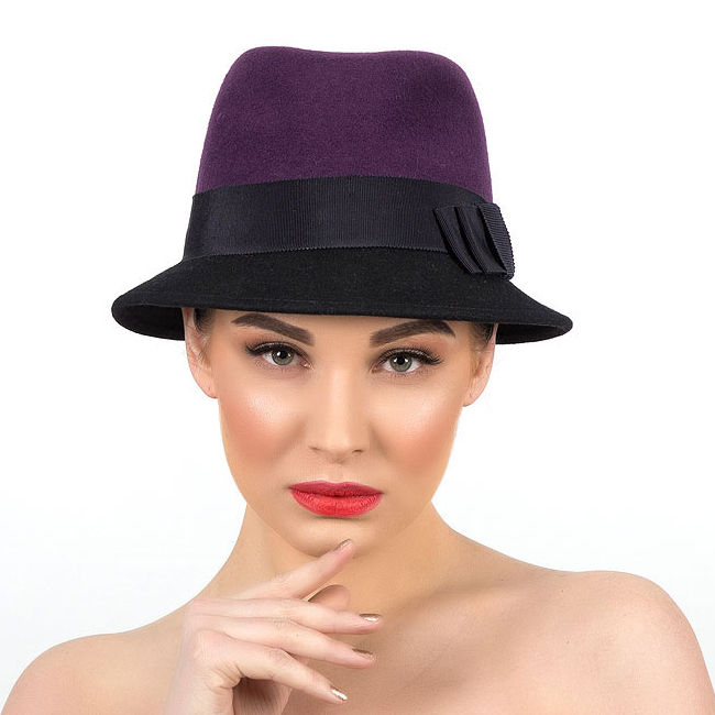купить черную фетровую шляпу, купить двухцветную шляпу, фиолетовая шляпа, купить шляпу федора, купить шляпу в Москве, купить шляпу в Питере, дизайнерская шляпа, весенняя шляпа, шляпа к пальто, Анна АНдриенко